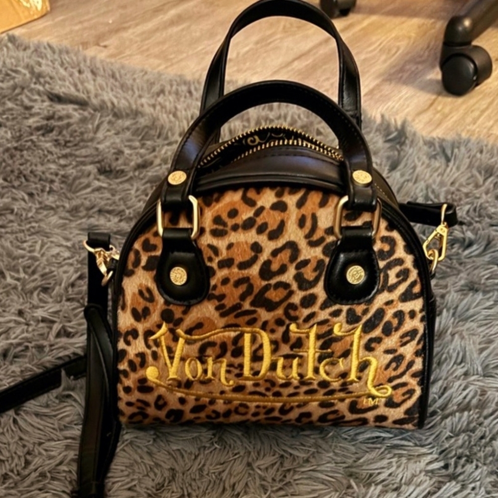 Von Dutch Mini Bag with Leopard Print and Black Accents